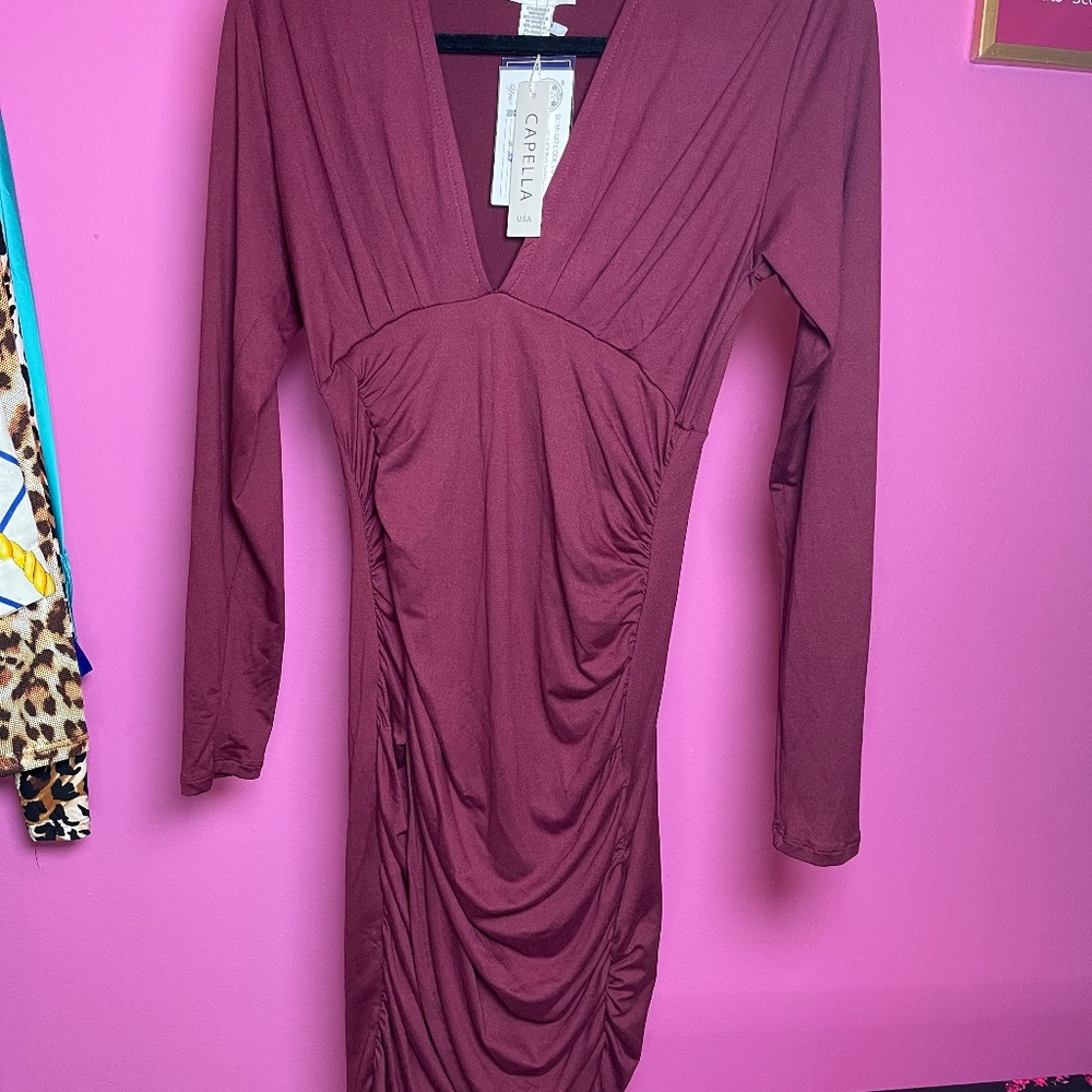Capella Long sleeve ruched party dress